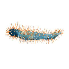Vibrant Blue Spiky Caterpillar Watercolor Illustration.