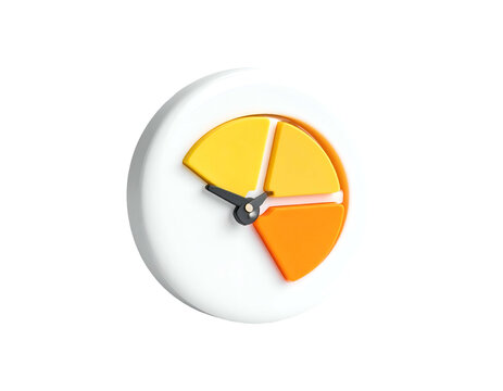 Stylized clock face with colorful segments and hands