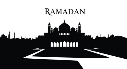 Obraz premium Ramadan mosque silhouette with copy space
