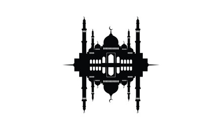 Naklejka premium Mosque Silhouette with Minarets and Dome on White Background