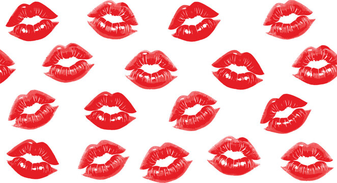 Red lipstick kiss marks seamless pattern with romantic lips print decorative vector illustration background design