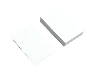 Two stacks of blank white plastic cards on black background
