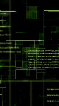 Vertical digital glitch noise background with green data code for smartphone, Full HD