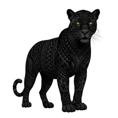 Obraz premium Black panther with tribal patterns standing on transparent background