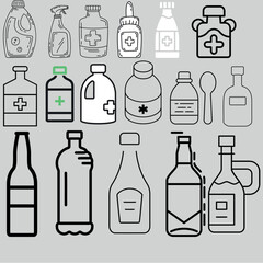 set of different bottles