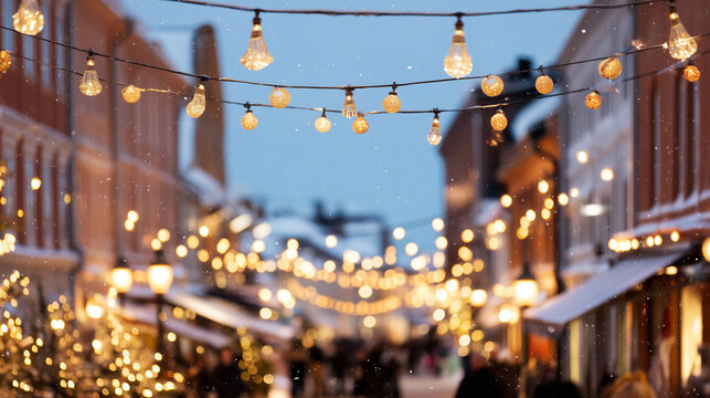 Whitefish Winter Carnival, Crowded Winter Street with Decorative Lights During Whitefish Winter Carnival Celebration