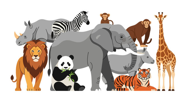 A colorful illustration of various wild animals, including a panda, elephant, and lion, celebrating World Wildlife Day on a white background with a mix of vector icons.