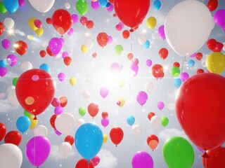 Celebratory sky filled with colorful balloons