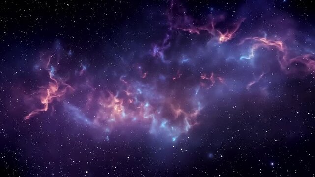 A stunning nebula in space with vibrant purple, blue, and orange hues, set against a starry night sky. Possible use as astronomy background