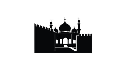Taj Mahal silhouette with domes and minarets against a white background © AnuStock