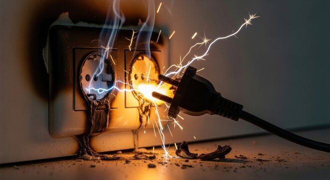 Electrical outlet sparks during plugging in a device in a home setting at night