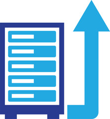 Obraz premium Cloud server data migration icon with blue server rack and upward arrow showing storage scalability