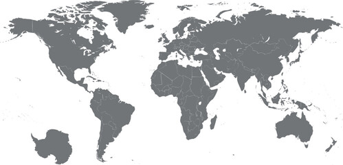 High detailed world map with country borders isolated on white background gray global cartography vector for infographics business presentation and educational geography projects. © Sagor