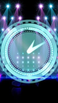 Vertical video: Light cue starting timer hand sweeping rings pulsing crowd dancing signaling drop