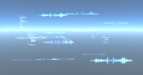 Naklejka premium Image of data processing and particles recording on glowing blue background