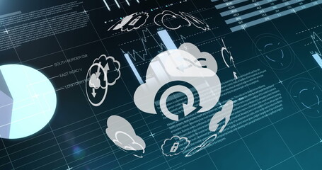 Different clouds icons and graphs 4k