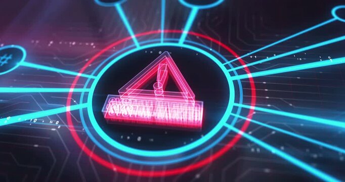 System hacked cyber attack alert and protection warning symbol digital concept. Cyber technology and computer network background abstract 3d animation.