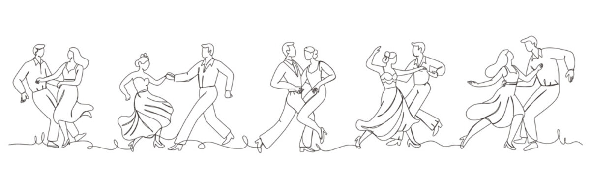 Hand drawn salsa party dance sketch  Dancing couple. A man and a woman performing a ballroom dance  Continuous single line drawing of a man and a woman dancing.