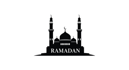 Ramadan mosque silhouette with minarets and dome on white background © Tanjina Stock