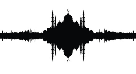 Fototapeta premium Sound Waveform Silhouette of Mosque Dome on White Background with Copy Space