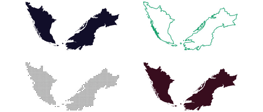 Malaysia Map Variations Solid Outline Dotted Styles Stock Icons