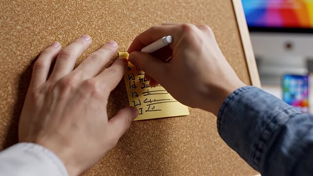 Creating a checklist on a corkboard in a short video.