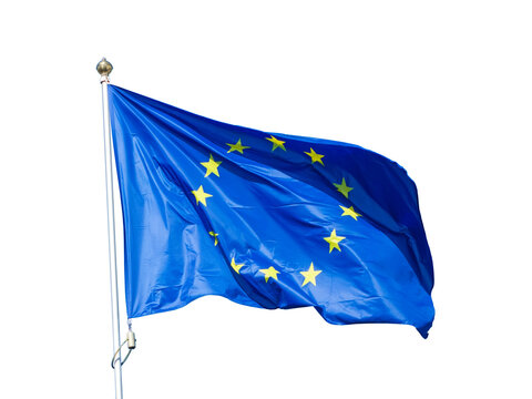 Waving European Union flag isolated on transparent background, EU national symbol and political emblem