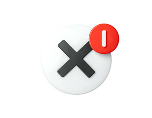 Obraz premium 3D rendered white circle with black X and red notification badge