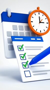 Calendar With Clock And Checklist Motion Graphic Loop