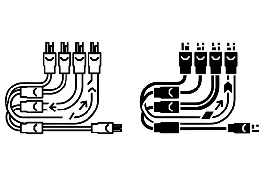 Audio Video RCA Cable Splitter Adapter Set, Composite Signal Connector Icons