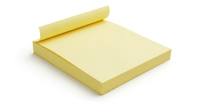 Blank yellow sticky notes pad for reminders and messages, isolated on a white background with a shadow