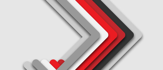 Abstract layered shapes in grayscale and red tones background