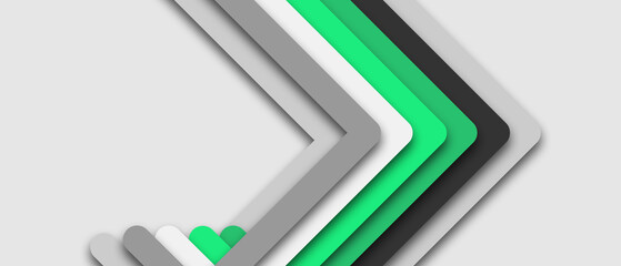 Abstract layered shapes in grayscale and green tones background