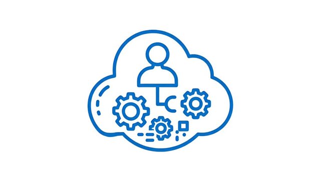 Cloud Computing Technology Icon With Gears And Human Figure Animation