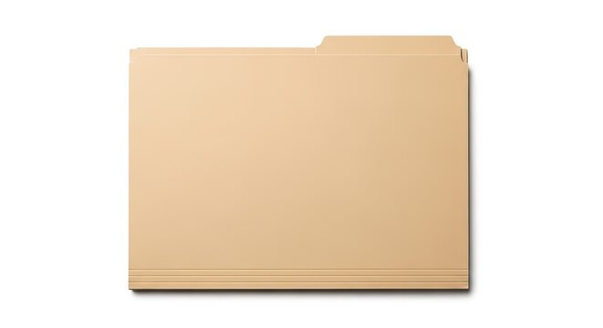 Classic manila office folder, standing empty on a clean white surface, representing document organization, data storage, and efficient archival systems