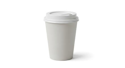 Minimalist white disposable coffee cup with a secure lid, designed for hot beverages and on-the-go consumption, isolated on a clean background, perfect for brand mockups