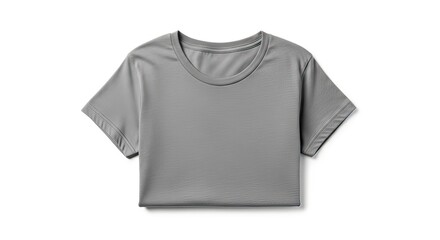 Neatly folded plain grey t-shirt on a pristine white background, showcasing comfortable casual unisex apparel for everyday wear and wardrobe essentials with a minimalist aesthetic