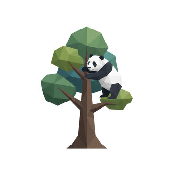 Low polygon panda in tree art illustration