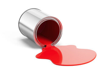 Paint Can with Red spilled paint isolated. 3d illustration