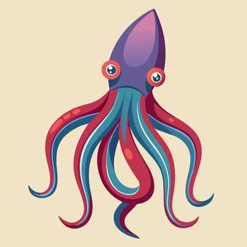 Stylized Humboldt Squid with Colorful Tentacles