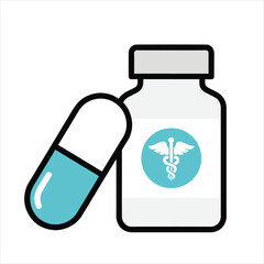 Fototapeta premium Medical Pill Bottle Icon – Flat Pharmacy Capsule Illustration