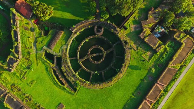 Slow orbiting drone descends over Baluarte De San Diego Intramuros Manila