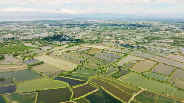 Establishing shows aquaculture fishponds in Lingayen Pangasinan Philippines