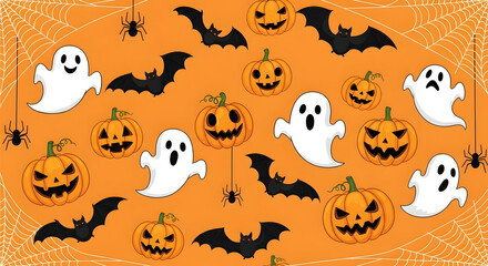 Obraz premium Halloween themed image with ghosts bats and pumpkins