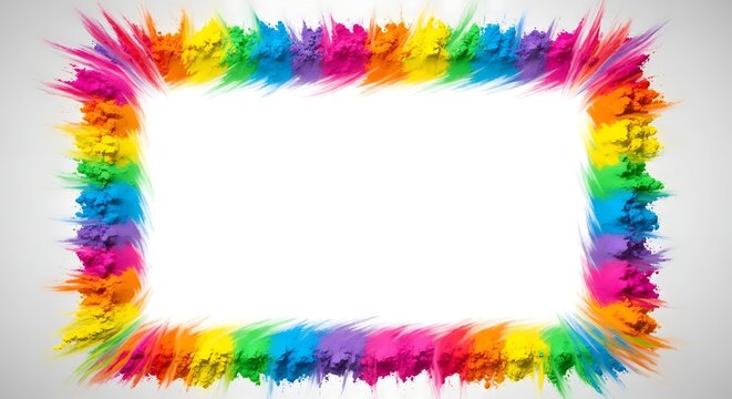 Vibrant rainbow colored powder explosion border frame
