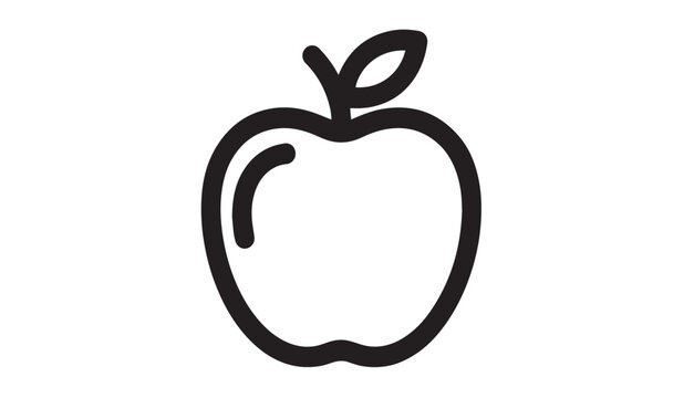 Simple bold outline icon depicting a healthy fresh apple with a small stem and leaf detail