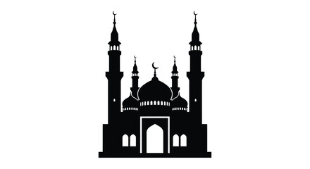 Fototapeta premium Mosque Silhouette with Minarets and Dome Islamic Architecture