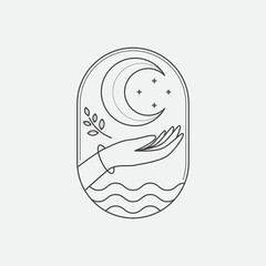 Ocean with moon minimalist logo design vector