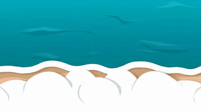 Cartoon style ocean waves washing onto sandy beach illustration