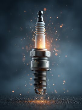 Spark Plug Ignition: A detailed capture of a spark plug, with its central electrode emitting a burst of brilliant sparks, symbolizing power and innovation.
